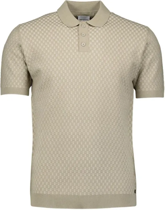 No Excess Knitted Polo Shirt Taupe Khaki maat 3XL