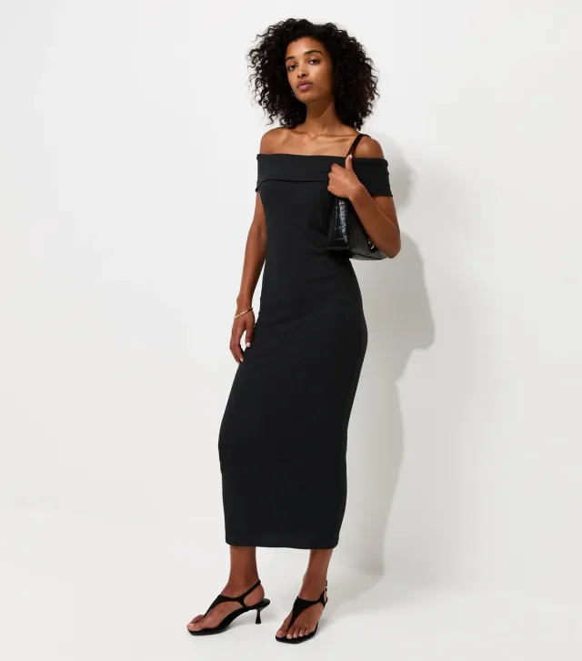 Black Off Shoulder Bardot Midi Dress