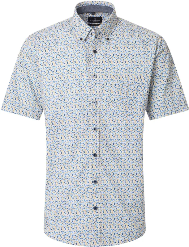 CASAMODA Short Sleeves Casual Shirt Dots Blue Green maat L