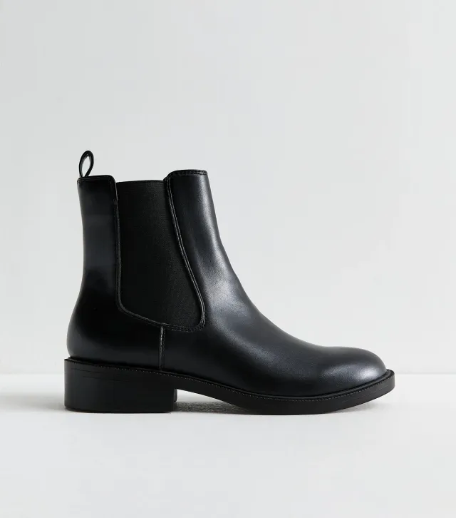 Black Faux Leather Chelsea Ankle Boots
