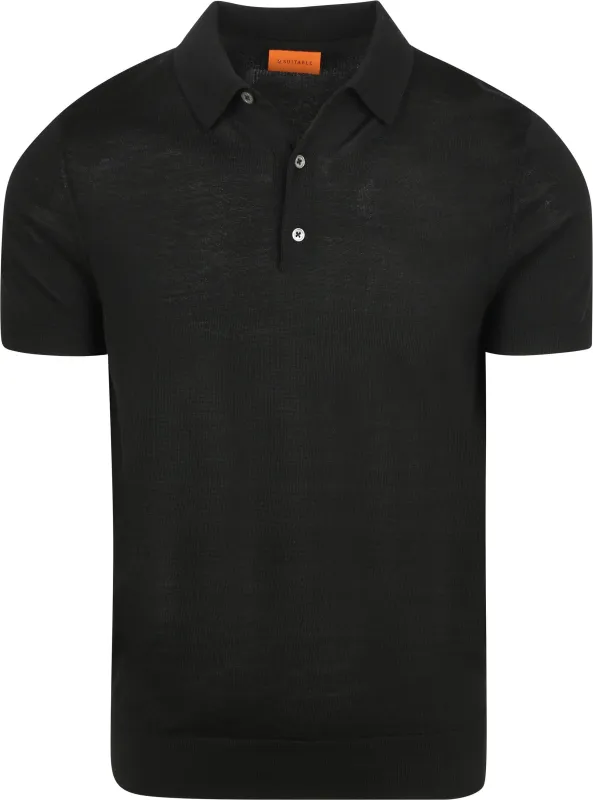 Suitable Polo Shirt Merino Wool Black maat L