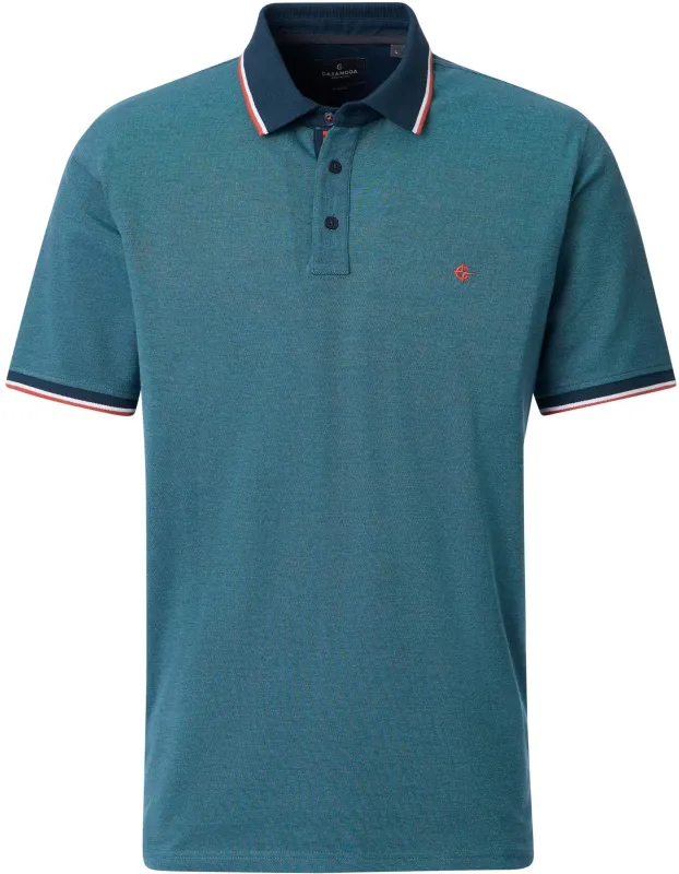 CASAMODA Polo Shirt Piqué Contrast Petrol Green Turquoise maat 3XL