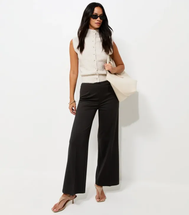 Black Jersey Wide Leg Trousers