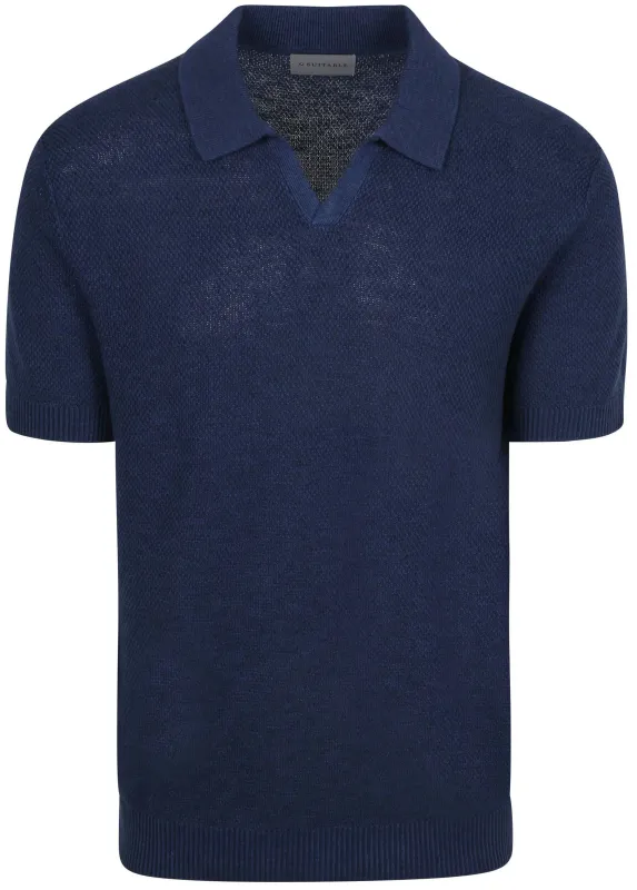 Suitable Polo Shirt Riva Bean Linen Cotton Navy Blue Dark Blue maat L