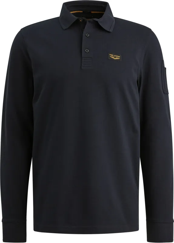 PME Legend American Classic Longsleeve Polo Shirt Navy Blue Dark Blue maat 3XL