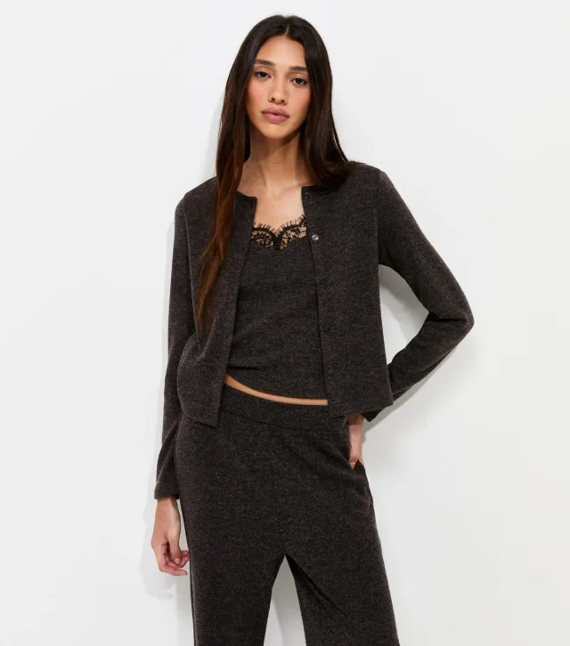 Dark Grey Lace Trim 2 In 1 Cami Top Cardigan