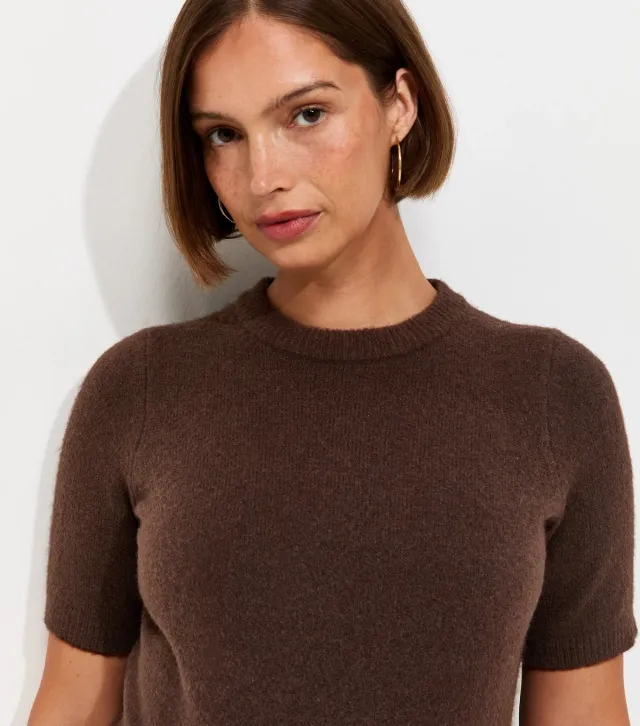 Maternity Dark Brown Brushed Knit Set In Sleeve T-Shirt