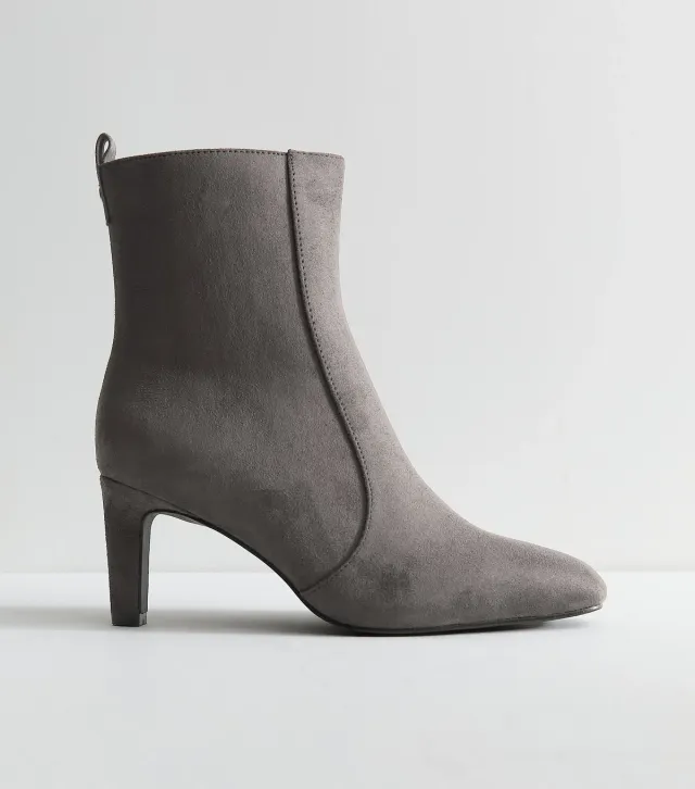 Grey Faux Suede Chisel Toe Ankle Boots Vegan