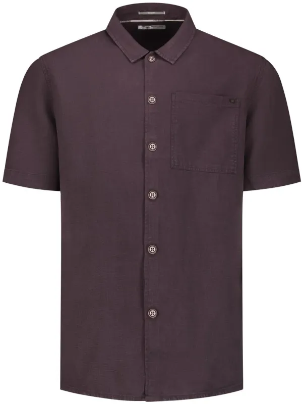 No Excess Short Sleeve Shirt Linen Blend Brown maat 3XL