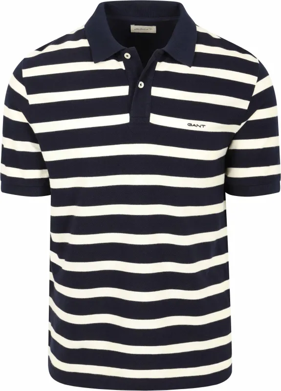Gant Polo Shirt Stripe Navy Blue Dark Blue White maat L