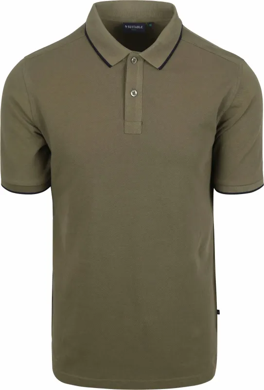 Suitable Respect Polo Shirt Tip Ferry Olive Green Dark Green maat L