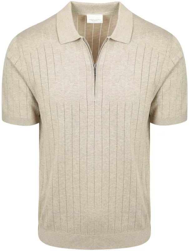 Profuomo Knitted Half Zip Polo Shirt Dropneedle Beige maat M