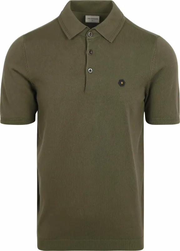 No Excess Knitted Polo Shirt Olive Green Dark Green maat 3XL