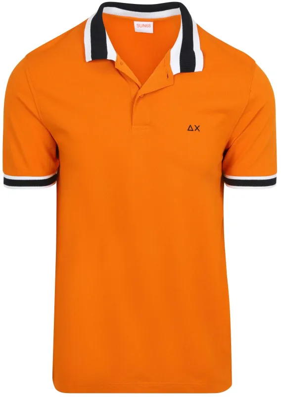 Sun68 Polo Shirt Multistripes Collar Orange maat L