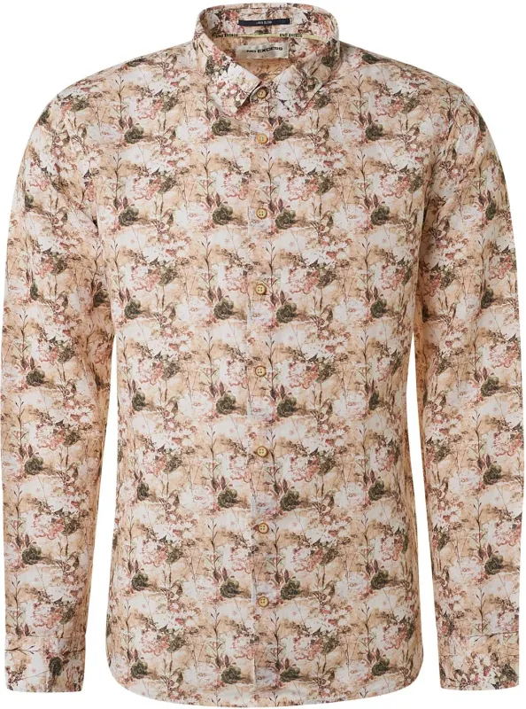 No Excess Linen Shirt Floral Print Multicolour Beige maat M