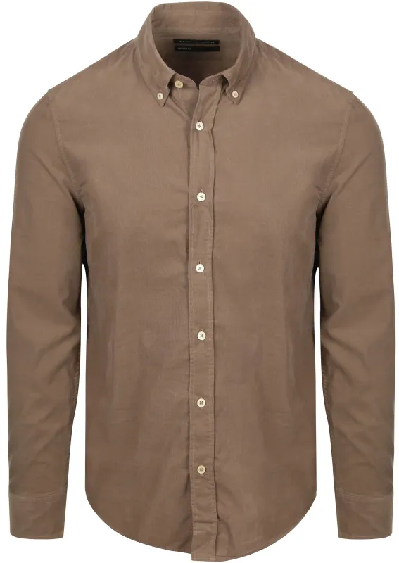 Marc O'Polo Shirt Fine Corduroy Brown Taupe maat L