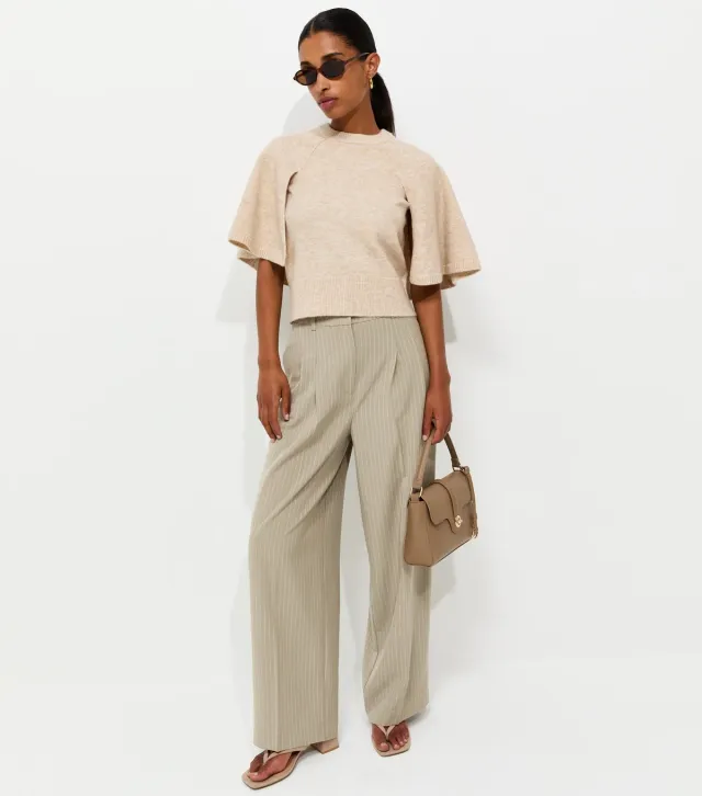 Brown Striped Tailored Wide Leg Trousers
