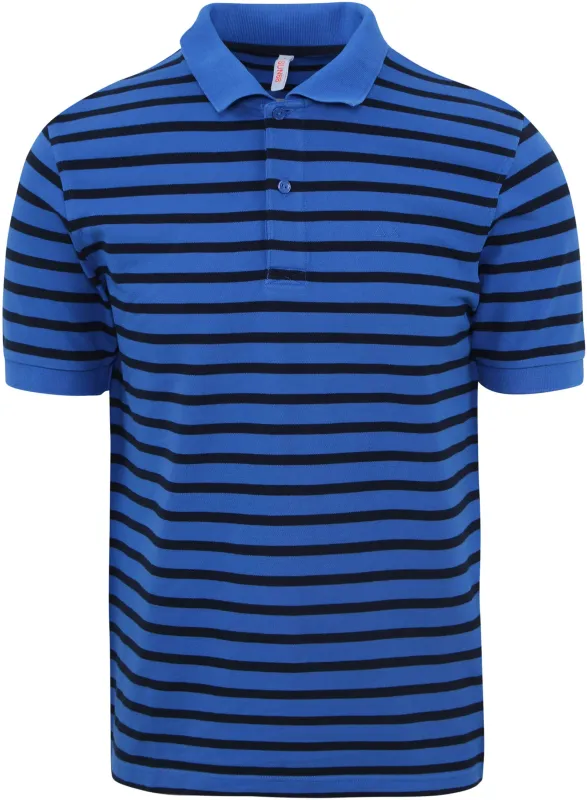 Sun68 Polo Shirt Stripes Royal Blue Dark Blue maat L