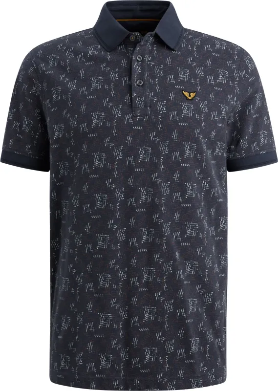 PME Legend Polo Shirt Piqué Print Navy Blue Dark Blue maat 3XL