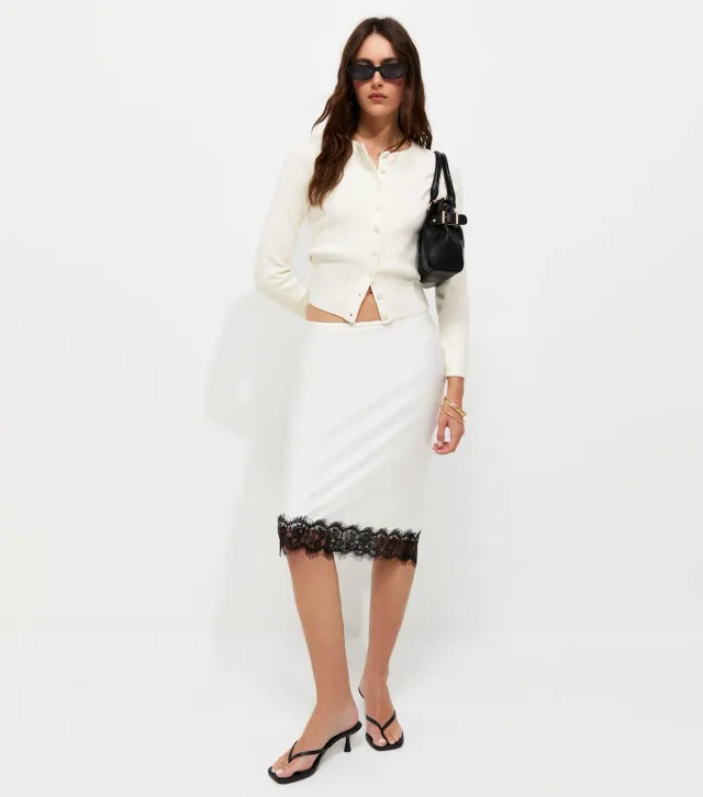 Cream Compact Knit Crew Neck Cardigan