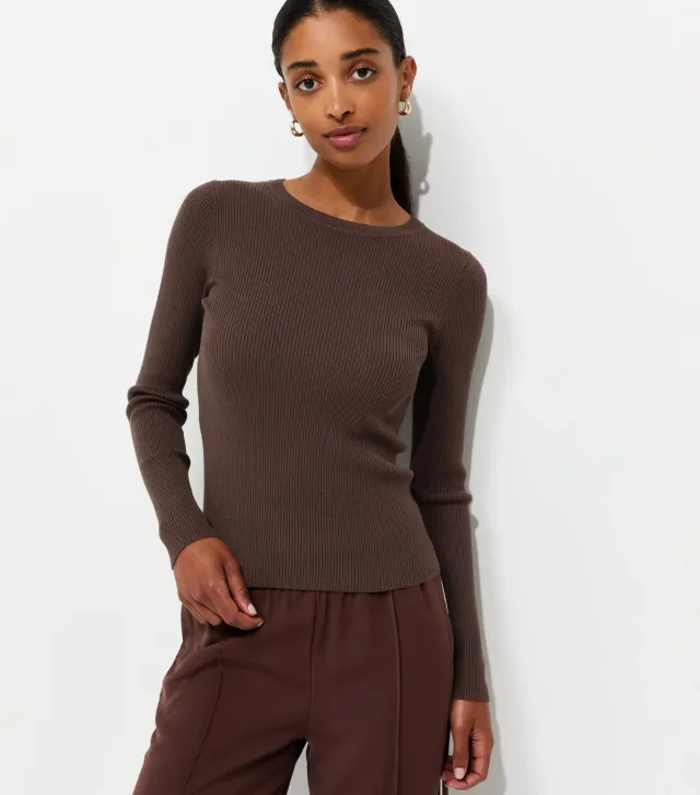 Dark Mink Ribbed Lightweight Crew Neck Jumper