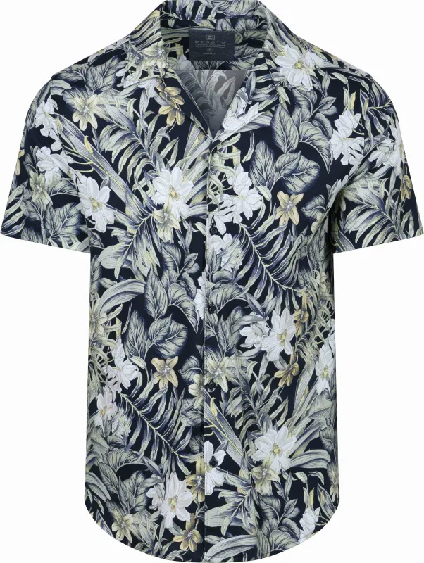 Desoto Short Sleeve Shirt Festival Navy Blue Dark Blue Green maat L