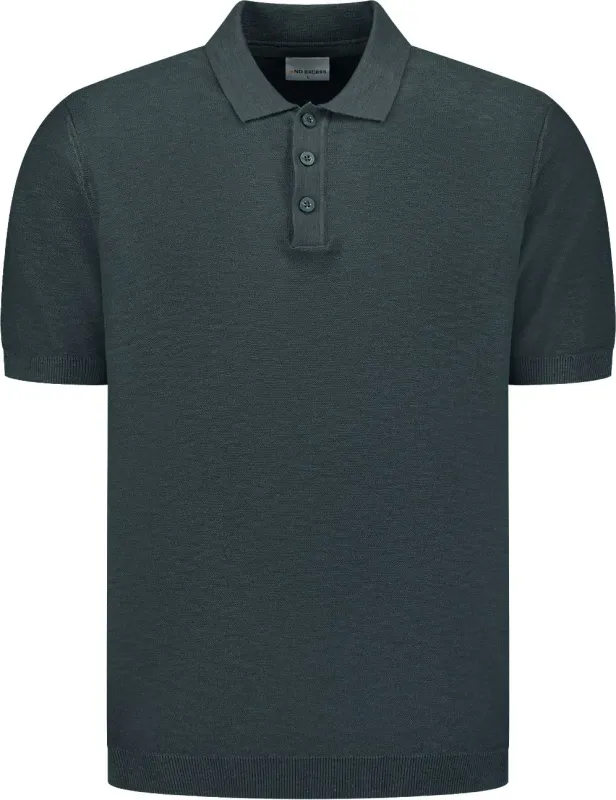 No Excess Knitted Slub Polo Shirt Dark Grey Dark Grey Dark Blue maat 3XL