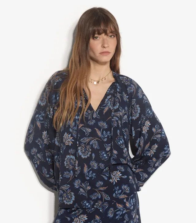 Blue Floral Print Blouse