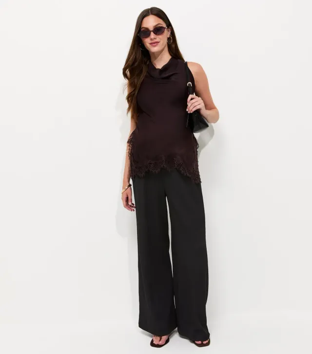 Maternity Black Crinkle Texture Wide Leg Trousers