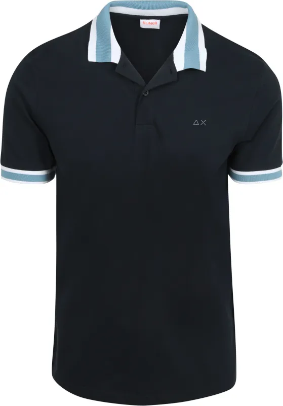 Sun68 Polo Shirt Multistripes Collar Navy Blue Dark Blue maat L