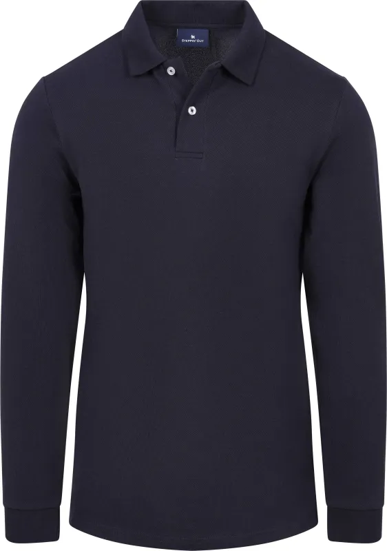 Steppin' Out Longsleeve Polo Piqué Classic Navy Dark Blue Blue maat 3XL