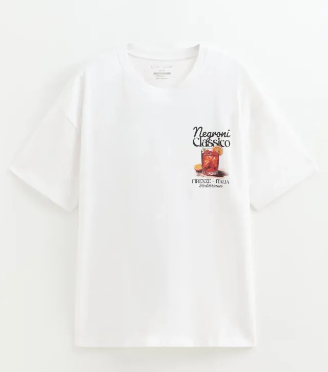 White Cotton Regular Fit Negroni Graphic Print T-Shirt