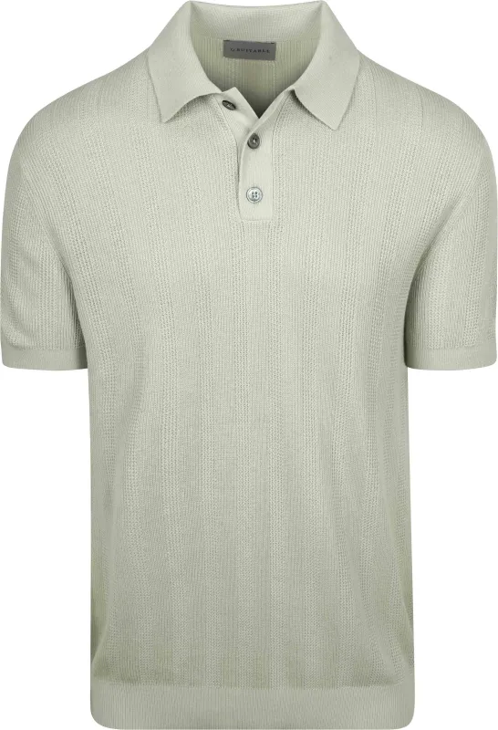 Suitable Knitted Jacquard Polo Shirt Light Green maat L