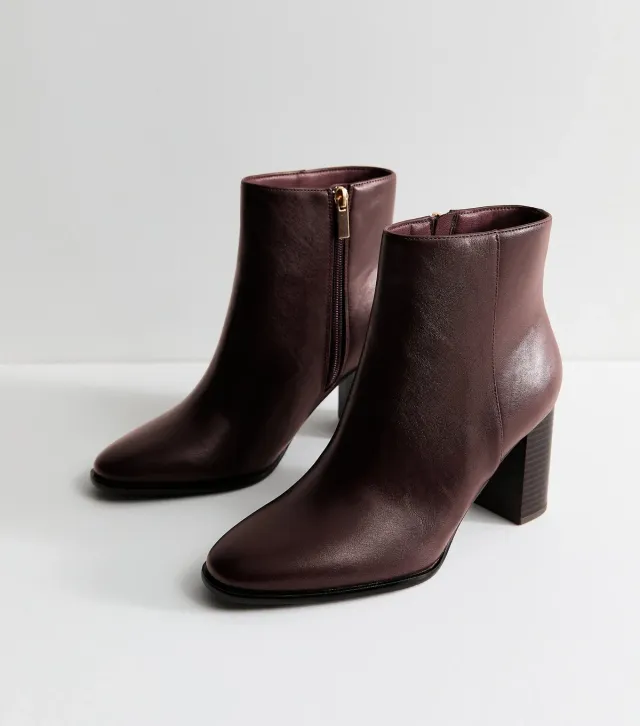 Dark Burgundy Faux Leather Block Heel Ankle Boots Vegan