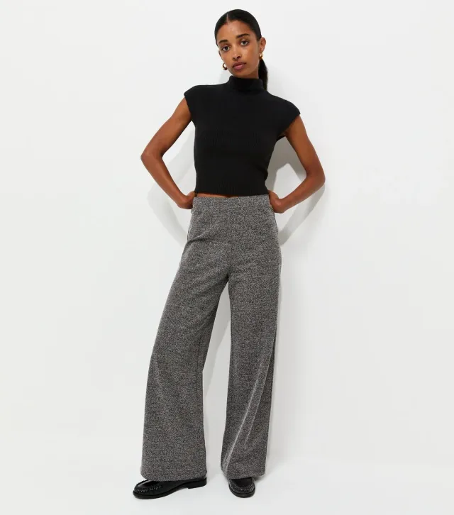 Dark Grey Marl Jersey Wide Leg Trousers