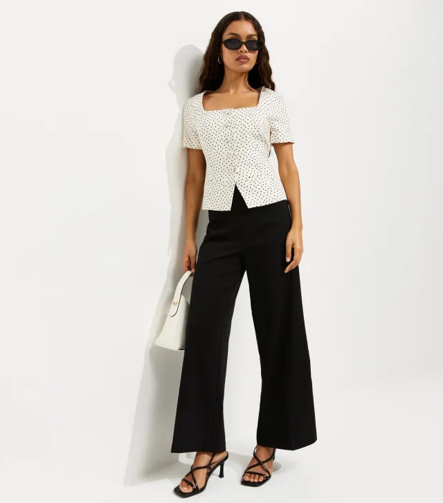 Petite Black Jersey Wide Leg Trousers