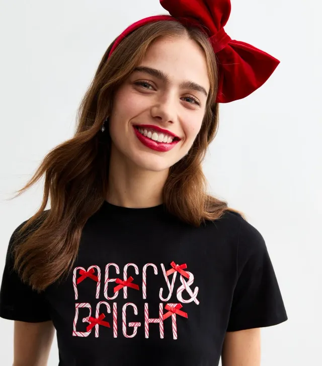 Black Christmas Merry And Bright Cotton T Shirt