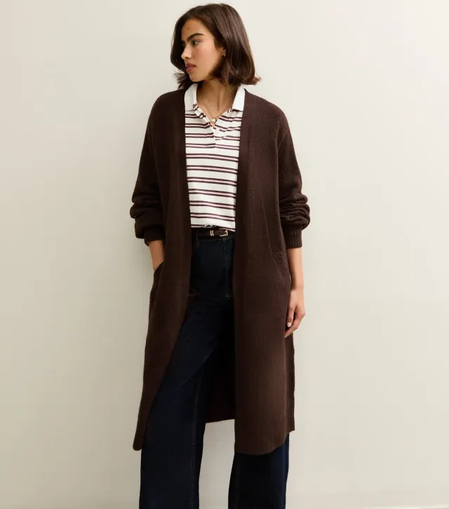 Dark Brown Relaxed Longline Cardigan
