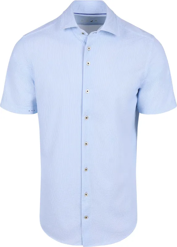 R2 Short Sleeve Shirt Seersucker Light Light blue Blue maat 3XL