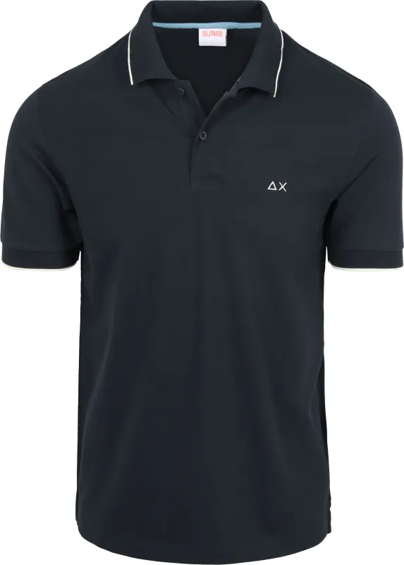 Sun68 Polo Shirt Small Stripe Collar Navy Blue Dark Blue maat 3XL