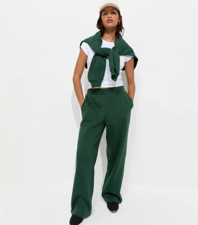 Dark Green Cotton Rich Wide Leg Joggers