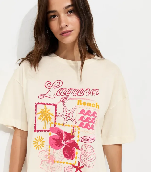 Off White Cotton Laguna Beach Relaxed T-Shirt