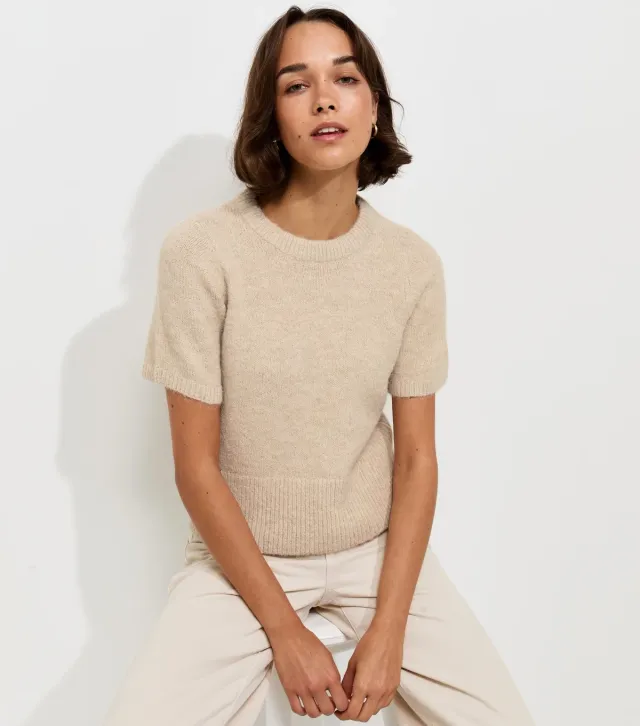 Oatmeal Brushed Knit T-Shirt