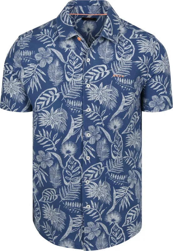 NZA Short Sleeve Shirt Piqué Flower Print Blue maat L