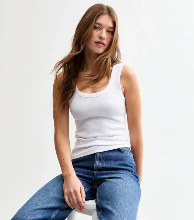 White Wide Strap Scoop Neck Vest Top
