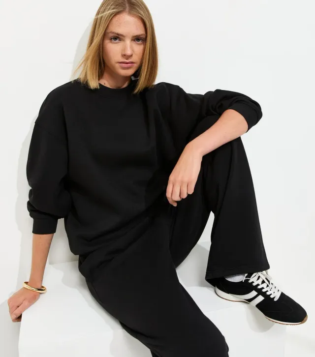 Black Cotton Rich Wide Leg Joggers