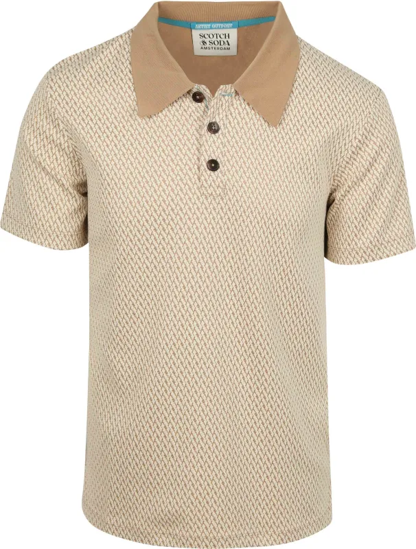 Scotch & Soda Knitted Polo Jacquard Beige maat L