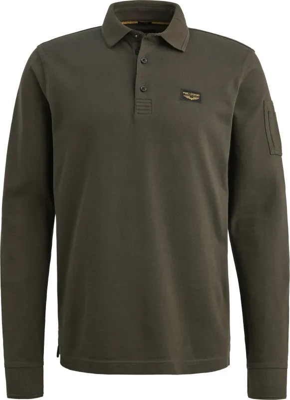 PME Legend American Classic Longsleeve Polo Shirt Beluga Green Dark Green maat 3XL