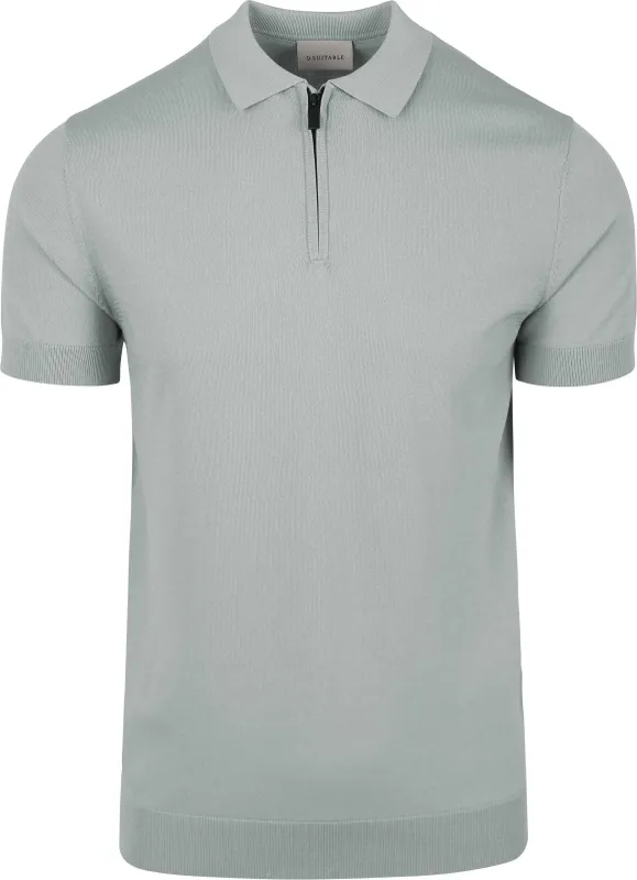 Suitable Knitted Half Zip Polo Shirt Dusty Grey maat L