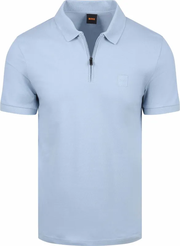 BOSS Passerzip Half Zip Polo Shirt Light Light blue Blue maat L